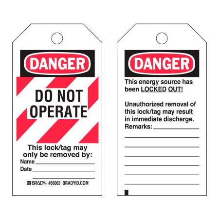Brady Brady 65520 Lockout Tag- Danger Do Not Operate, 2 Sided, Heavy Duty Polyester, 25/Pack 65520
